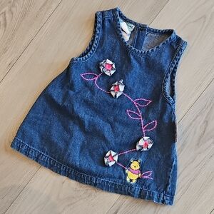 Vintage Disney Winnie The Pooh Chambray‎ Sleeveless Summer Dress, 12 Months